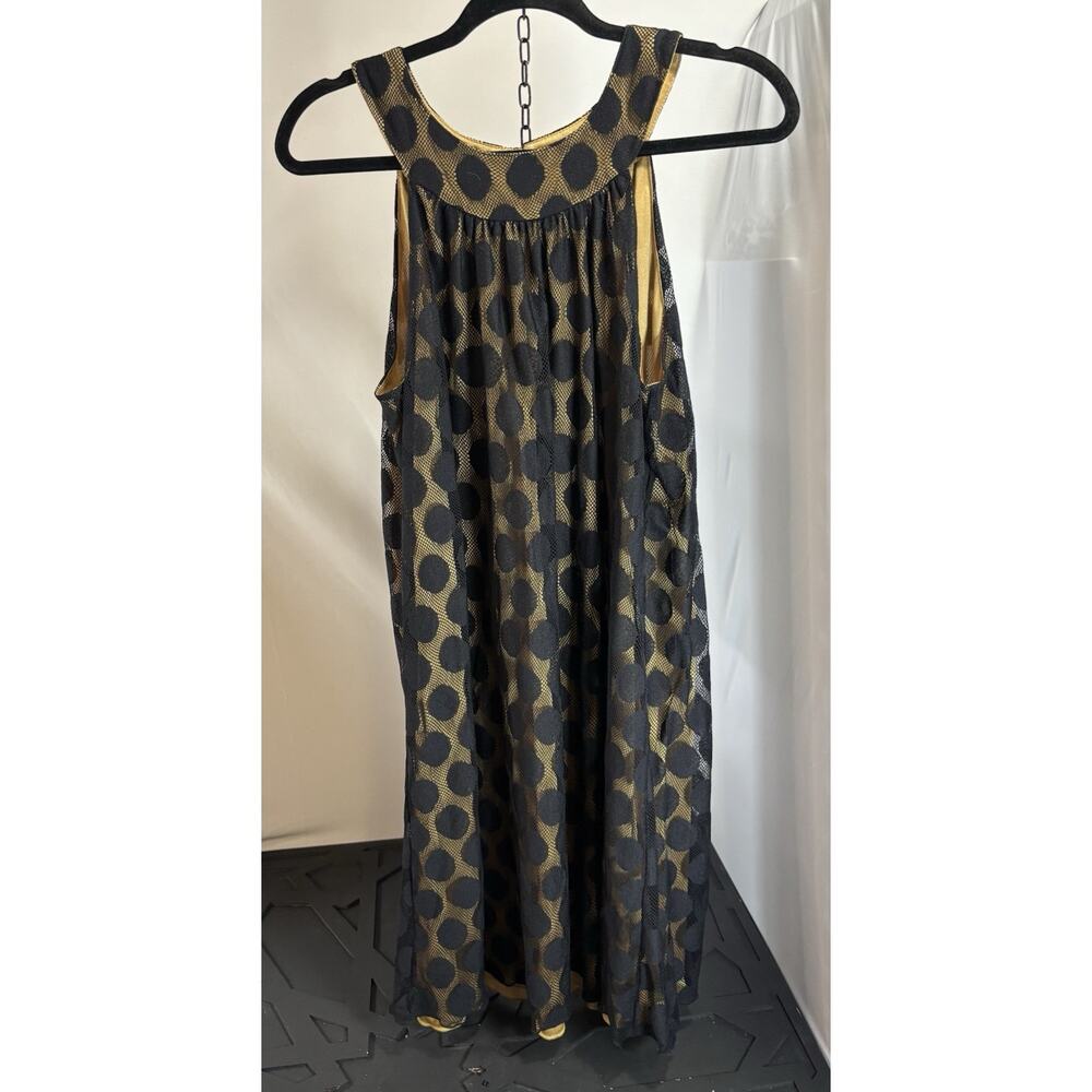 I.N Studio Polka Dot Dress 14 Black Gold‎ Mesh Sheer Overlay Y2K Midi